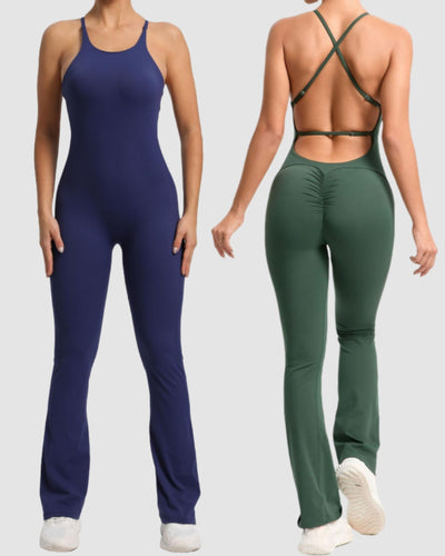 Add Logo OEM Women Sling Criss Cross Back Fitness Yoga Jumpsuit S-L