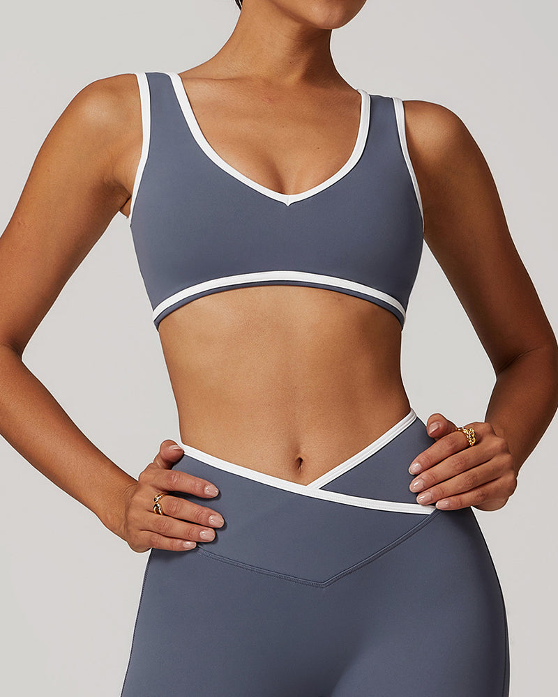OEM Customized Women Colorblock V Neck Sports Yoga Bra S-XL