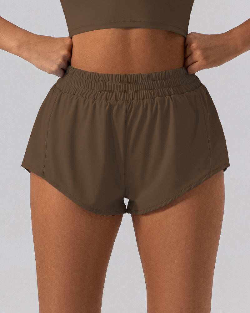 Woman High Waist Loose Running Outdoor Sports Fitness Shorts Green Blue Brown Apricot Black S-XL