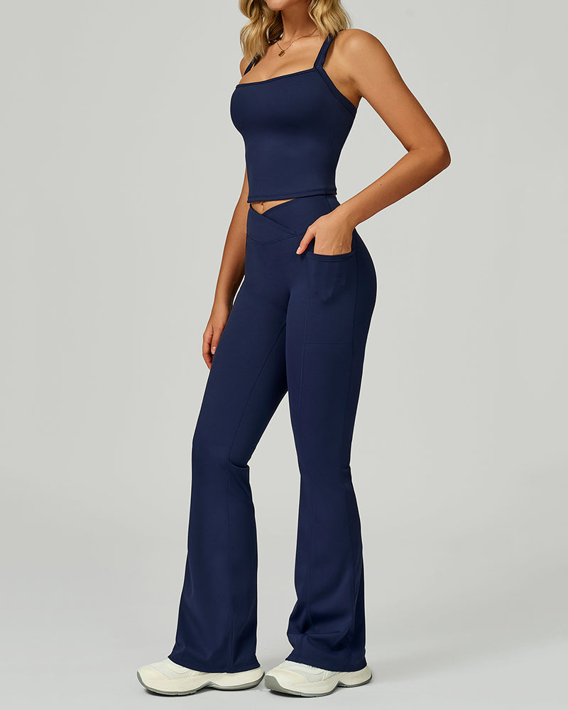 Women China Factory Vest Wide Leg Pants Yoga Two-piece Sets S-XL