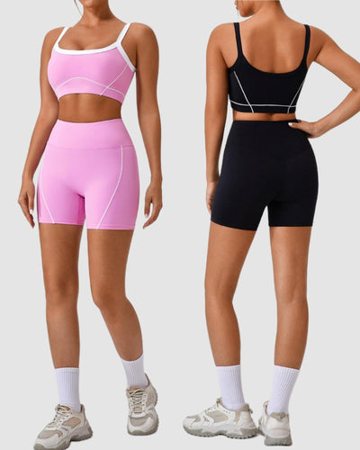 Women Colorblock High Waist Shorts Sets Yoga Two-piece Sets S-XL
