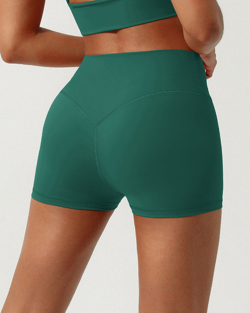 Newest Ruched Waist Hips Lift High Waist Sports Shorts Red Blue Khaki Green Navy Blue S-XL