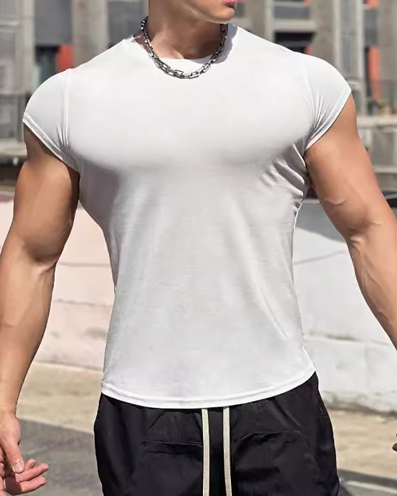 Sports Tight Slim Short Sleeve Running Training T-shirt Green White Beige Black M-3XL