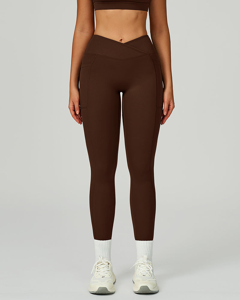 OEM Manufacturer High Waist Criss Front Side Pocket Fitness Running Leggings S-XL