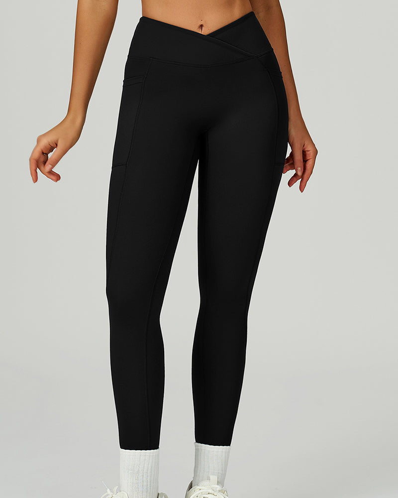 OEM Manufacturer High Waist Criss Front Side Pocket Fitness Running Leggings S-XL