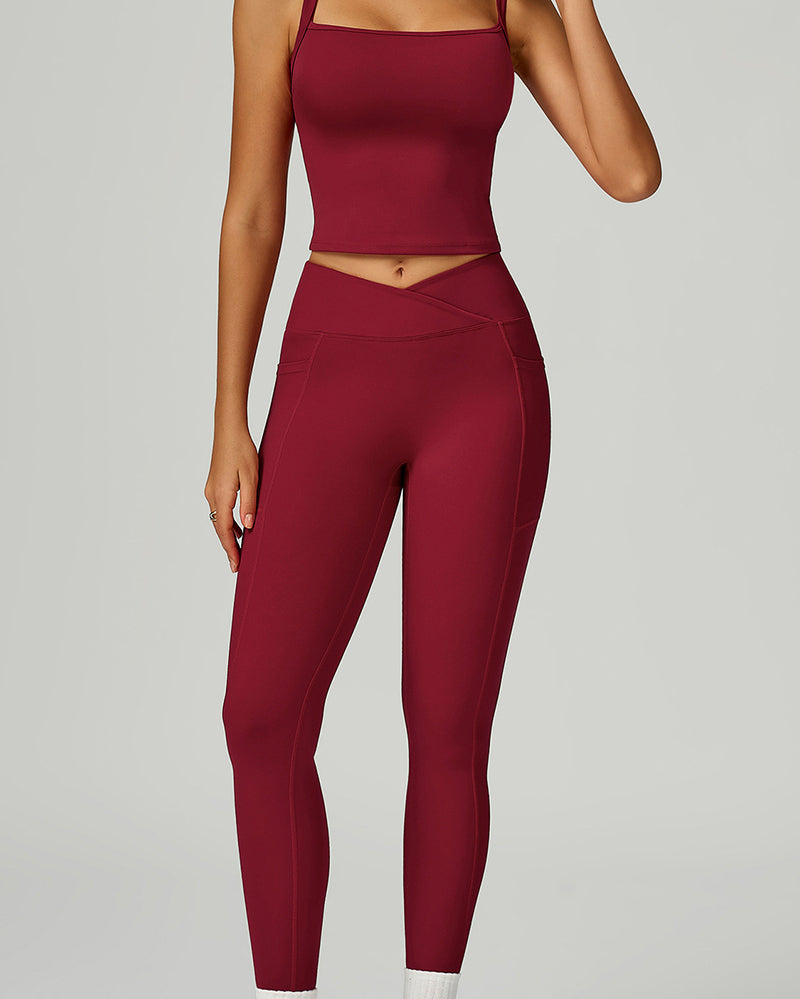 OEM Manufacturer High Waist Criss Front Side Pocket Fitness Running Leggings S-XL