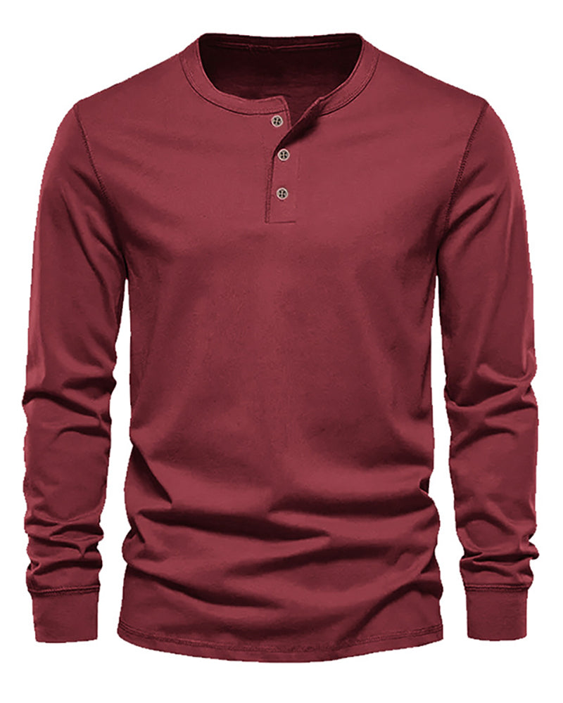 Button Neck Long Sleeve Sweatshirt S-3XL