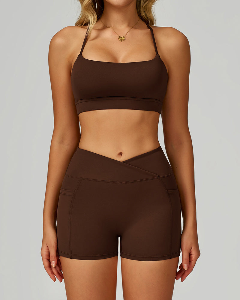 Customize Fitness Women Sports Sling Bra Shorts Yoga Two-piece Sets S-XL