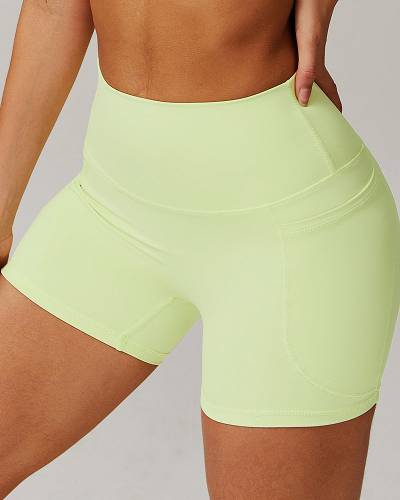 Wholesale Factory Women High Waist Yoga Pocket Breathable GYM Shorts S-XL