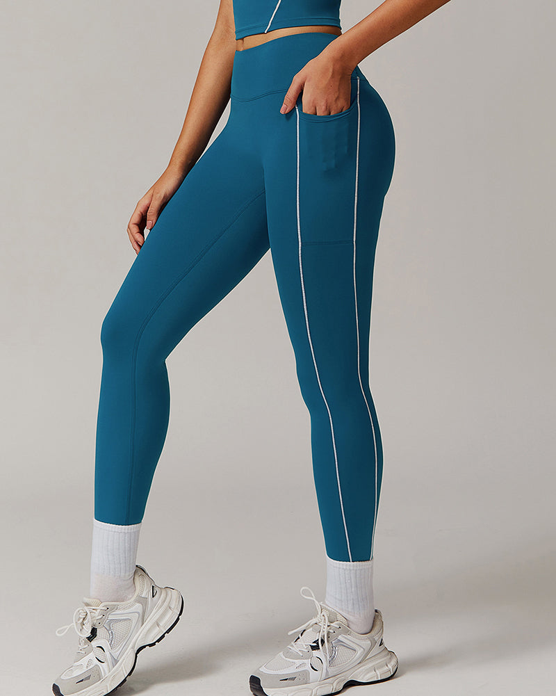 Factory Price High Quality Side Pocket Running Fitness Pants Leggings S-XL