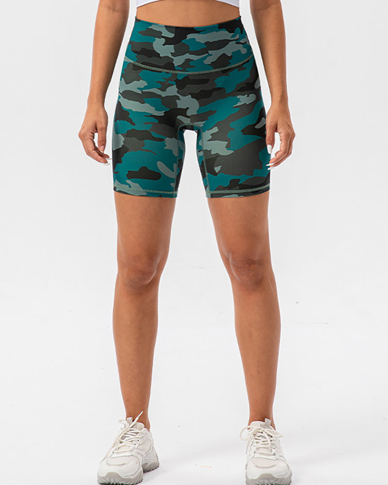 Camo Printed High Waist Peach Hip Sports Shorts S-2XL