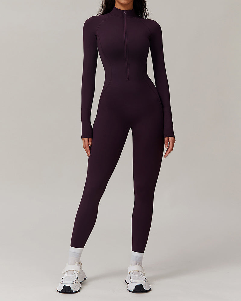 Factory Price OEM ODM Fleece Slim Outdoor Tight Warm Long Sleeve Sports Yoga Jumpsuit S-XL