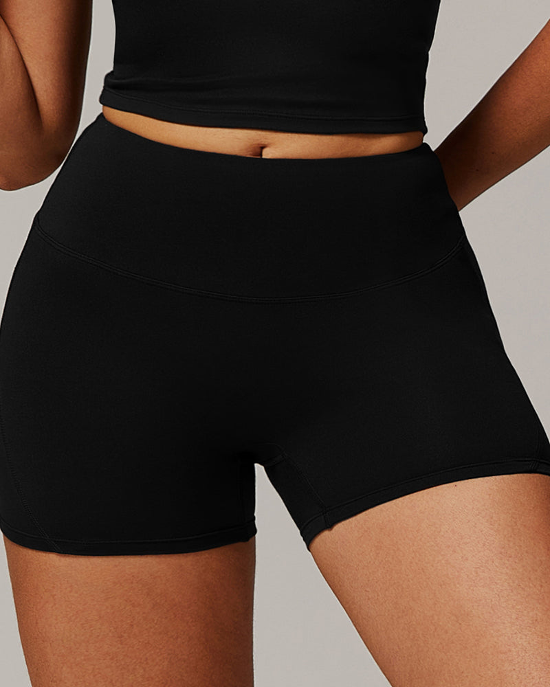 Wholesale Customize Add Logo Solid Color High Waist Sports Fitness Shorts S-XL
