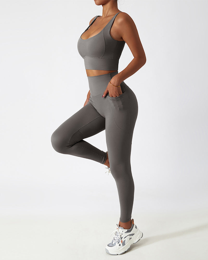 Wholesale Women High Waist Hips Lift Side Pocket Running Quickly Drying GYM Pants Leggings S-XL