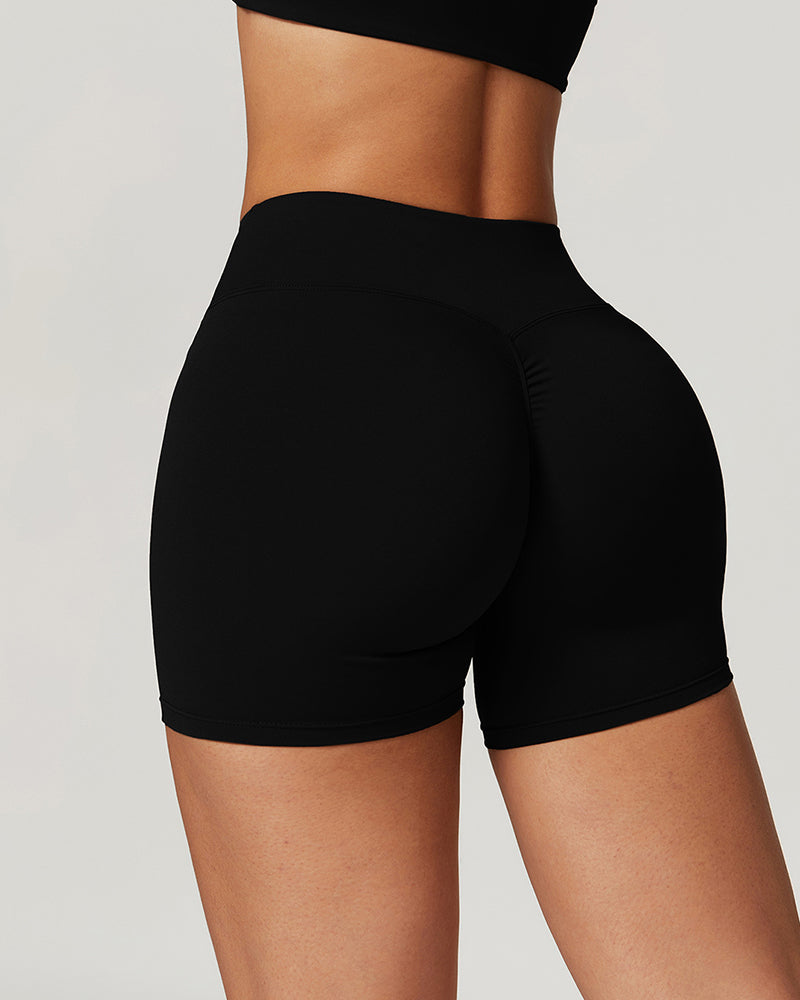 Recycled Polyamide Elastane Criss Waist Hips Lift Women Fitness Shorts S-XL