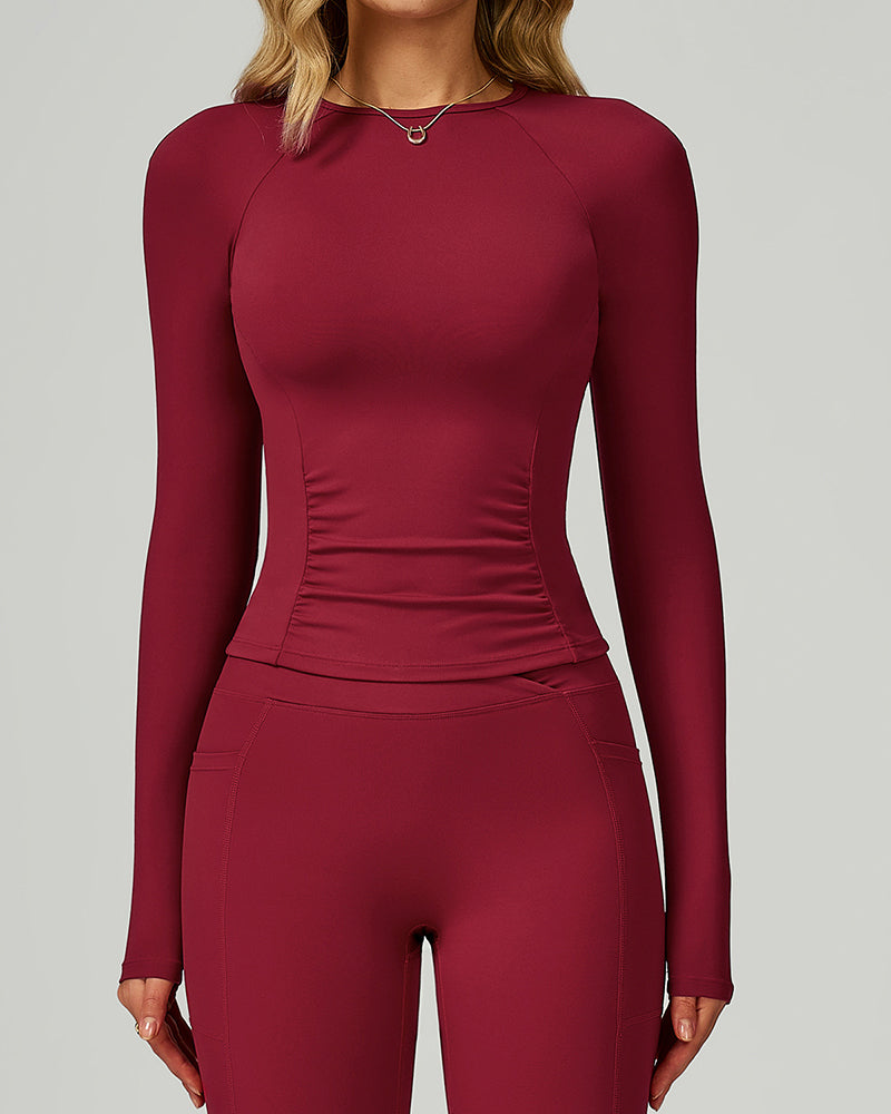 Women OEM Customize Activewear Long Sleeve Ruched Sport Top S-XL