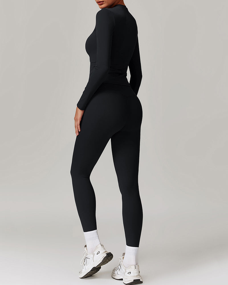 Women Long Sleeve Warm Top Fitness Breathable Pants Two Piece Sets S-XL