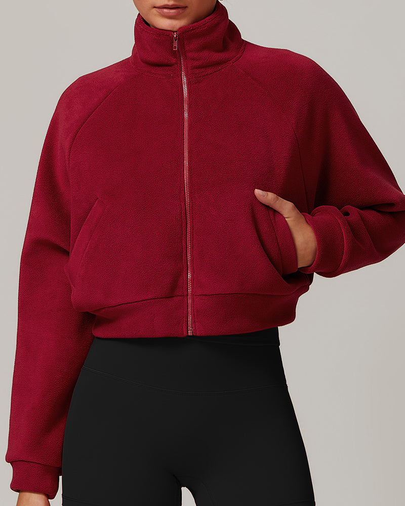 Women Long Sleeve Stand Collar Fitness Sports Warm Fleece Jacket Coat S-XL