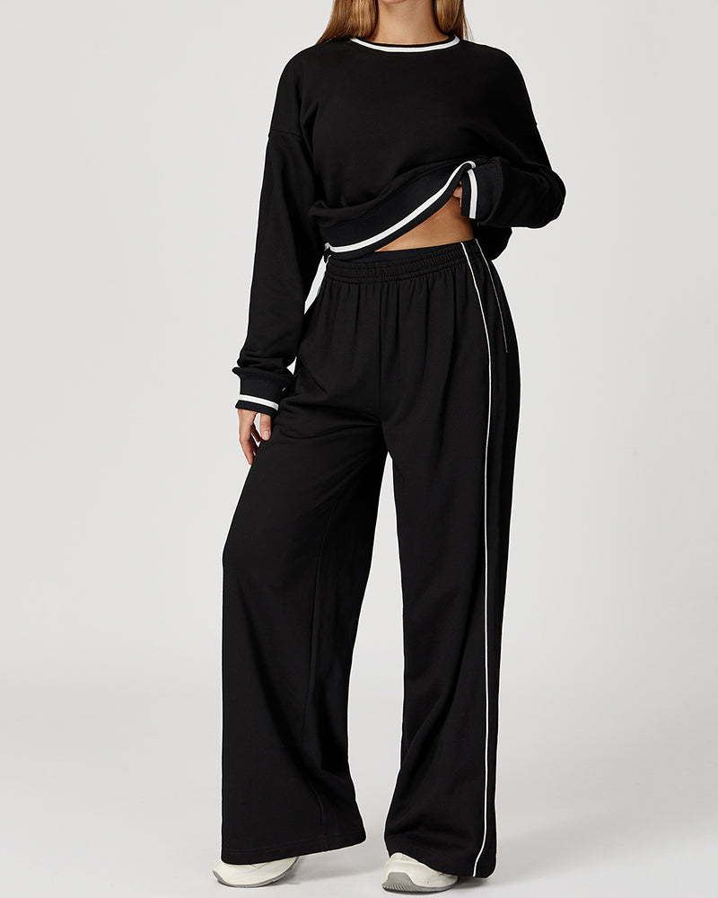 Women Customized Logo Colorblock Running Casual Wide Leg Loose Sweatpants S-XL