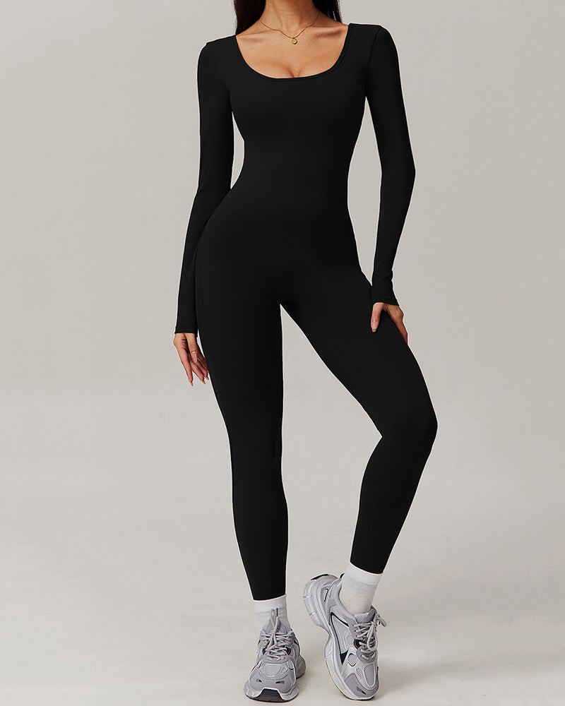 Wholesale Women U Neck Tight Running Long Sleeve Fitness Sports Jumpsuit S-XL