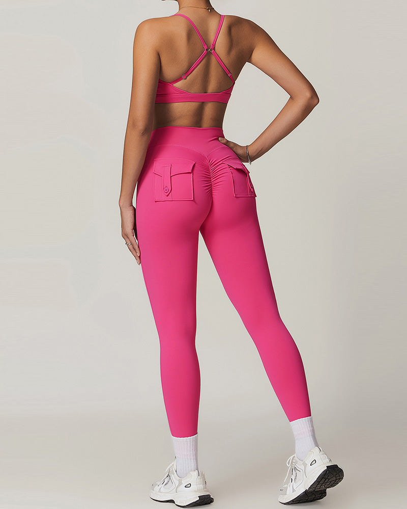 Wholesale Sling Sports Bra High Waist Leggings Sports Two Piece Sets S-XL