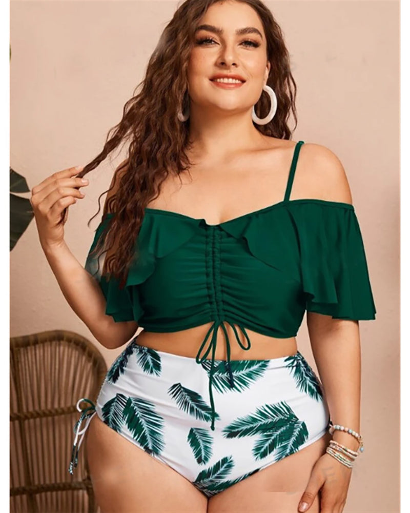 Plus Size Ruffle Women High Waist Swimwear L-4XL
