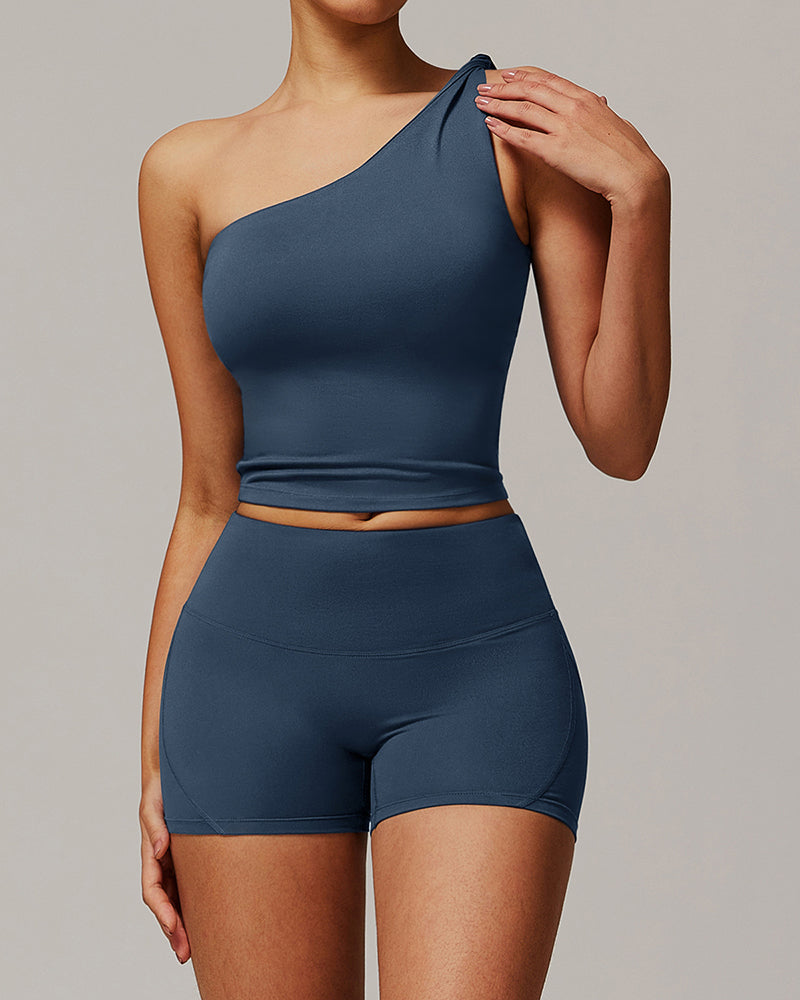 OEM Offer Women Slash Neck Vest Shorts Sports Work Out Yoga Two-piece Sets S-XL