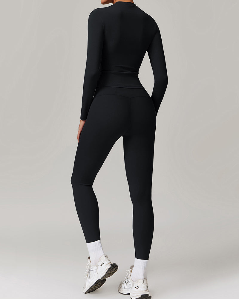 Women Long Sleeve Warm Top Fitness Breathable Pants Two Piece Sets S-XL