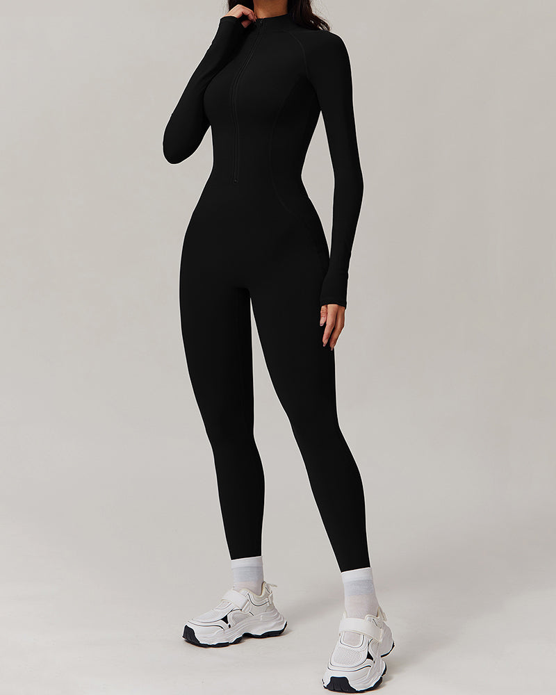 Factory Price OEM ODM Fleece Slim Outdoor Tight Warm Long Sleeve Sports Yoga Jumpsuit S-XL