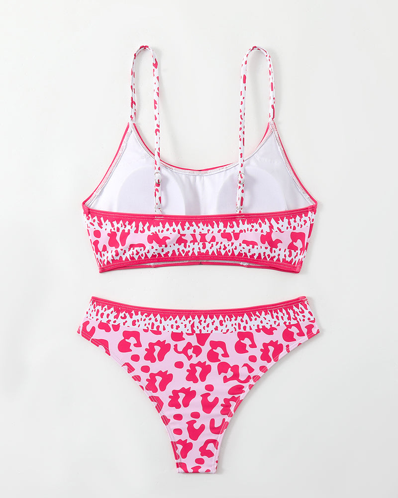 Pink Leopard Printed Cute Girl Bikini Set S-L