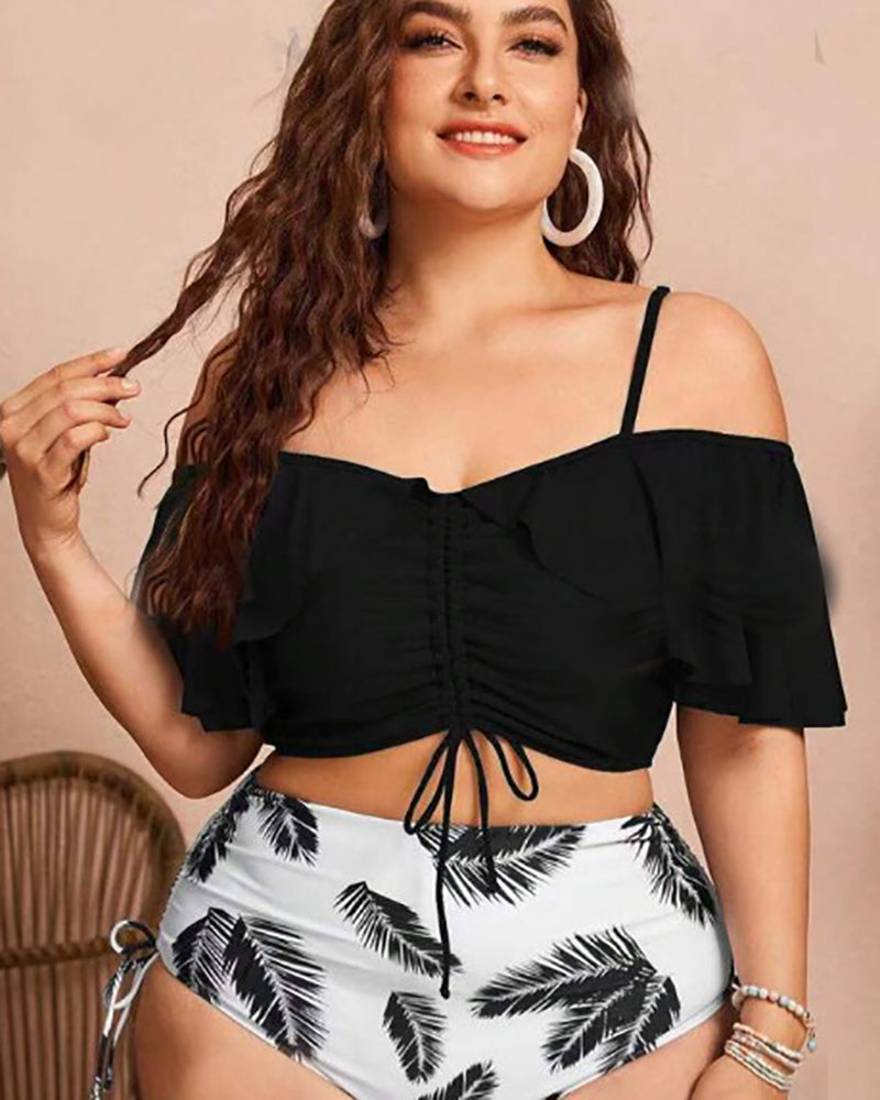 Plus Size Ruffle Women High Waist Swimwear L-4XL