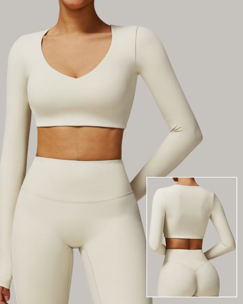Quickly Dry Yoga Long Sleeve V Neck Running Sports Work Out Crop Top S-XL