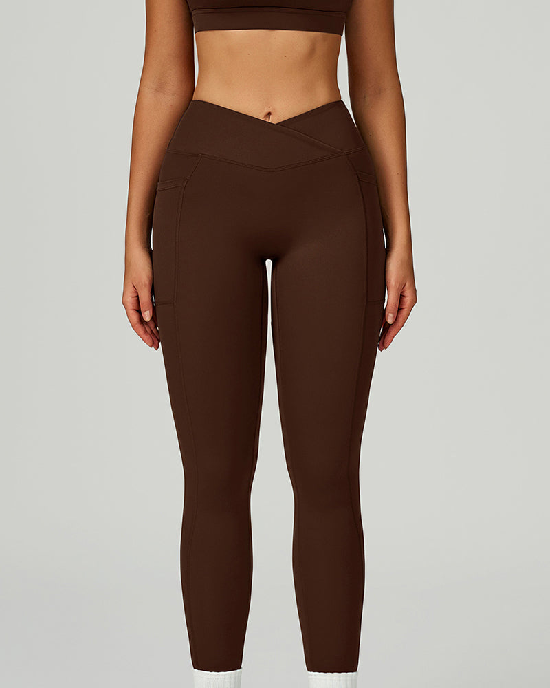 OEM Manufacturer High Waist Criss Front Side Pocket Fitness Running Leggings S-XL