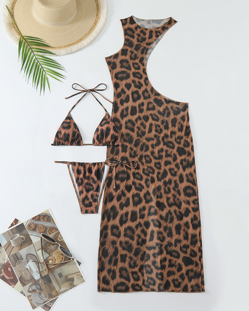 Leopard Printed Women 3pcs Set Swimwear XS-L