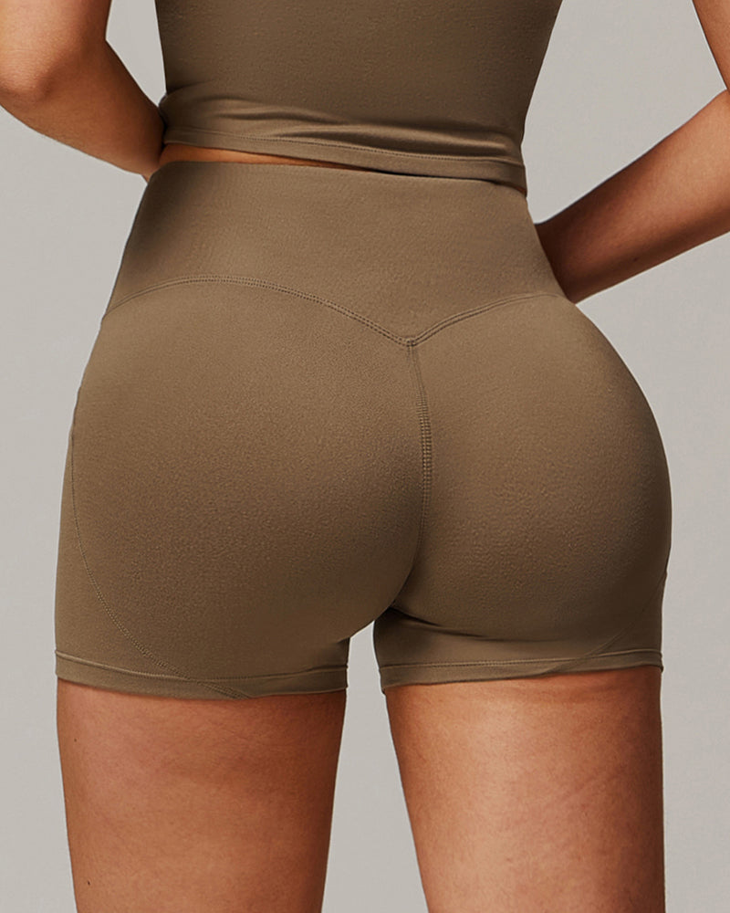 Wholesale Customize Add Logo Solid Color High Waist Sports Fitness Shorts S-XL
