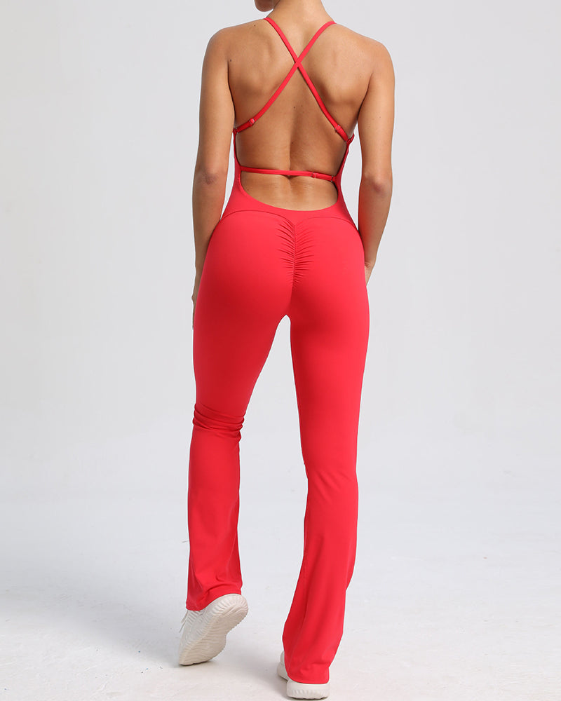 Add Logo OEM Women Sling Criss Cross Back Fitness Yoga Jumpsuit S-L