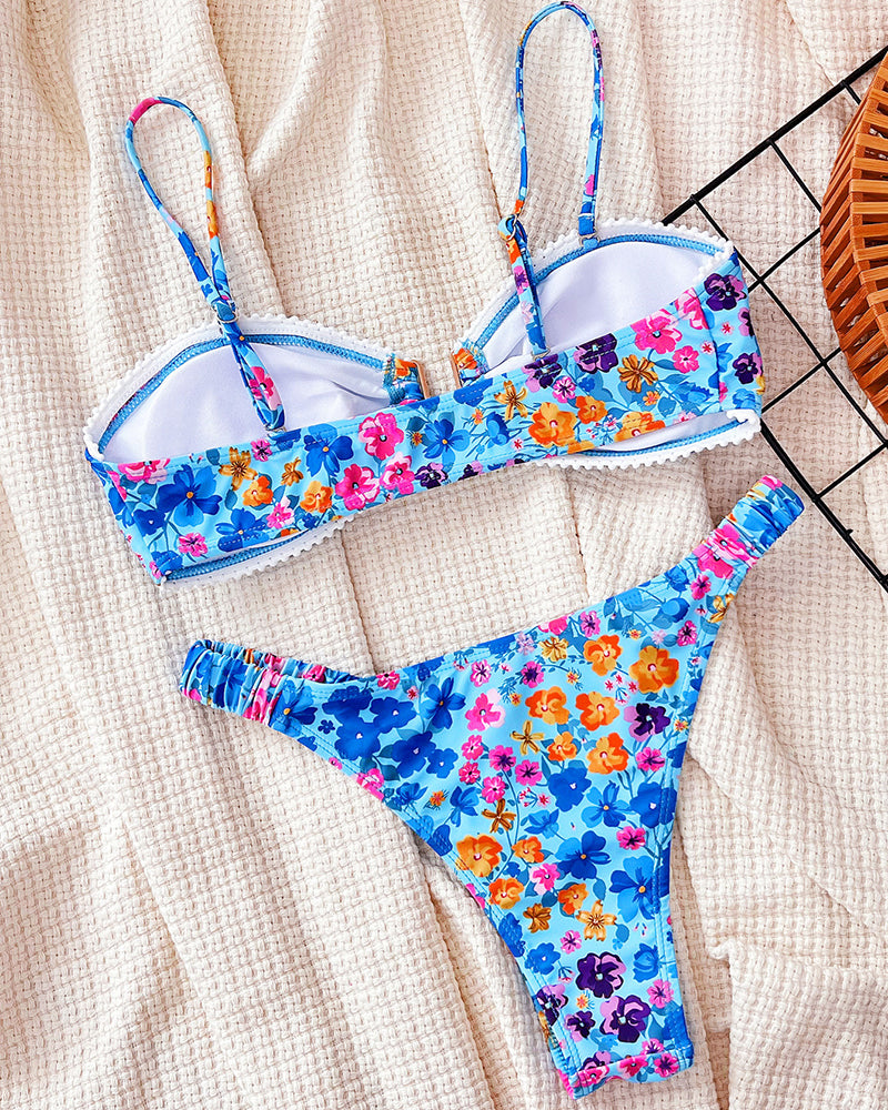 Blue Floral Printed Women Bikini Set S-L