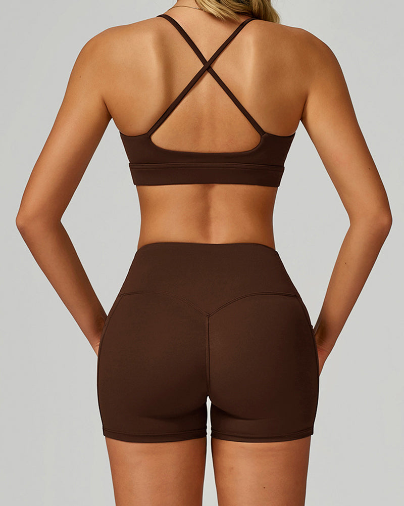 Customize Fitness Women Sports Sling Bra Shorts Yoga Two-piece Sets S-XL