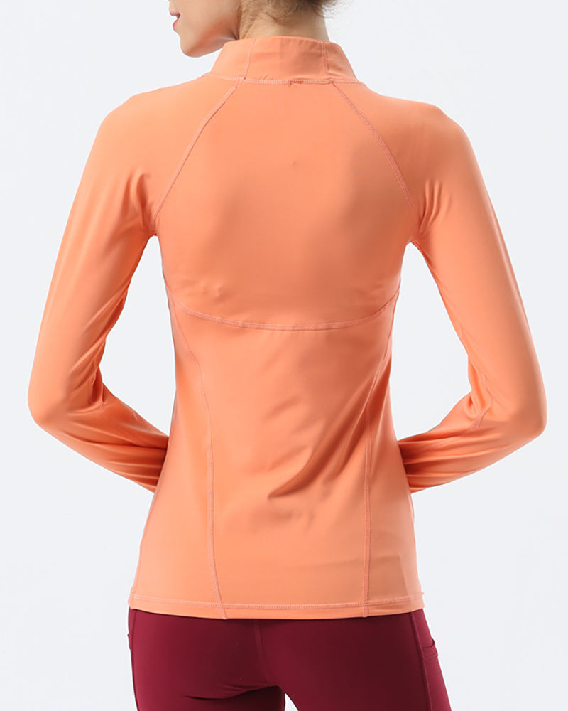 Top Long Sleeve Tight-fitting Zipper Yoga Jacket Stretch Fitness Outdoor Sports Running S-XL