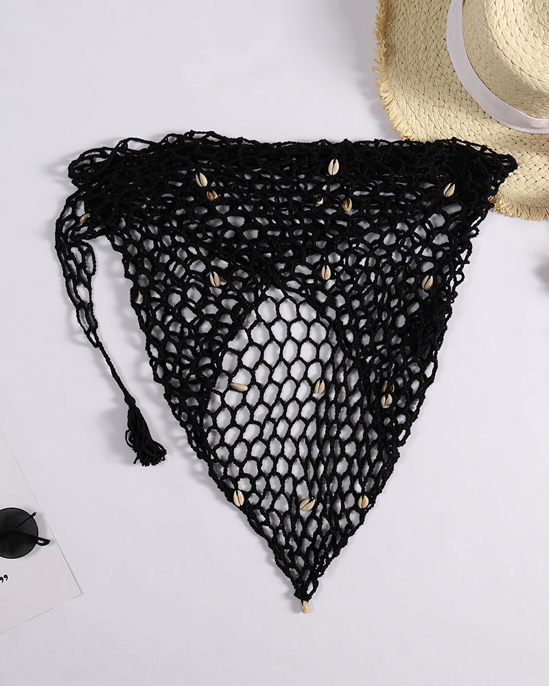 Summer New Crochet Bikini Hand-woven Beach Triangle Shawl Sexy Fishnet Shell Sunscreen Beach Cover UP OM25968
