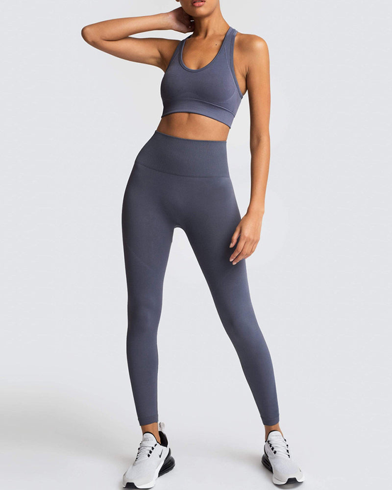 Hot Sale Seamless Slim Knit Sports Yoga Two-piece Sets S-L