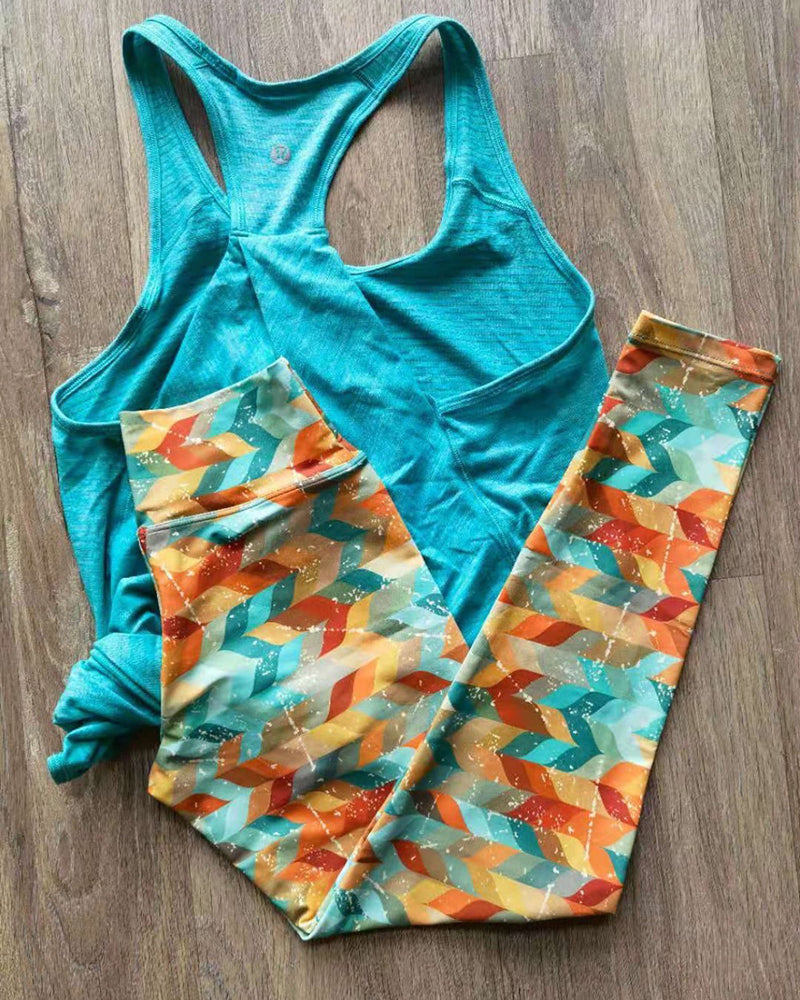 Women Quick Drying Printed High Waist Running Training Pants S-L