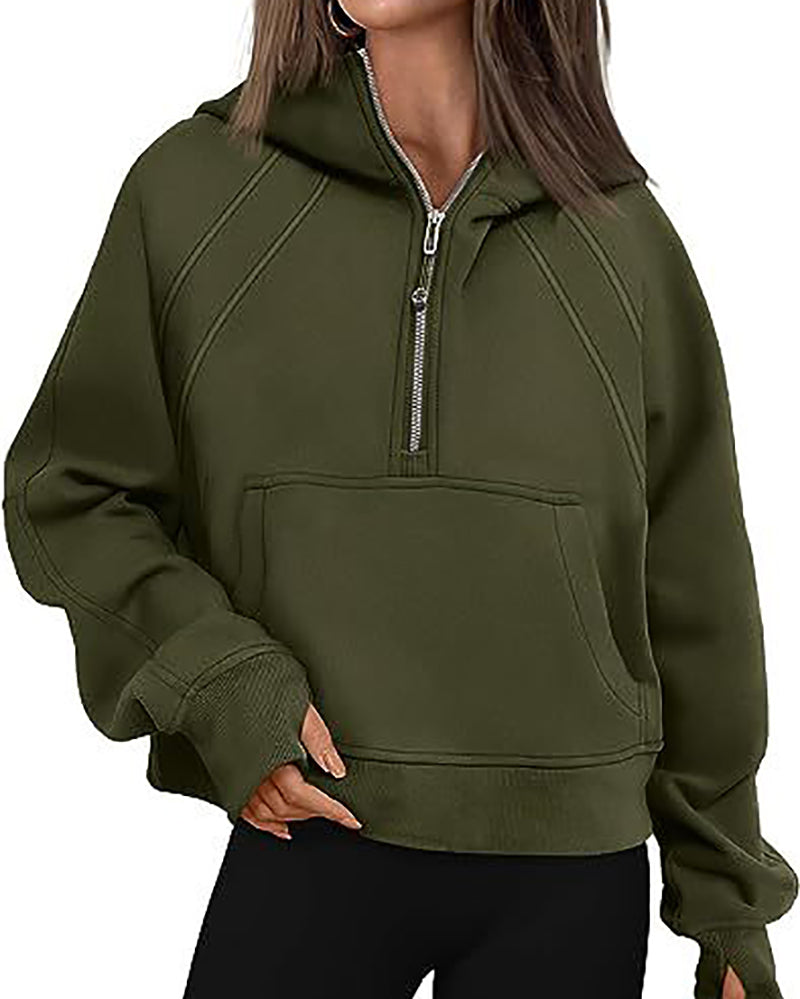 Women Long Sleeve Zipper Front Hooded Pocket Pullover Tops S-XL