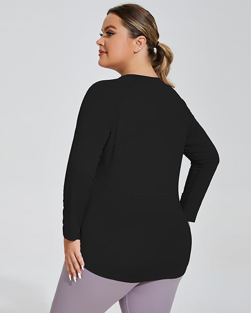 Women Long Sleeve Crew Neck Plus Size Yoga T-shirt Running Sports Top XL-4XL