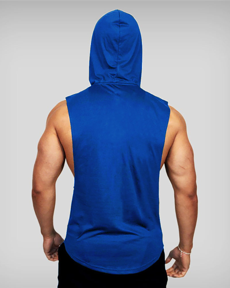 Muscular Men Bodybuilding Fitness Vest Sports Hooded Vest Letter Loose Hurdle Training Sleeveless Top M-2XL