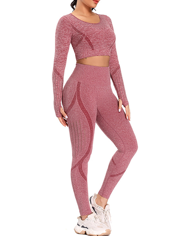 Women Fashion Seamless High Waist Tight Yoga Two-piece Pants Sets