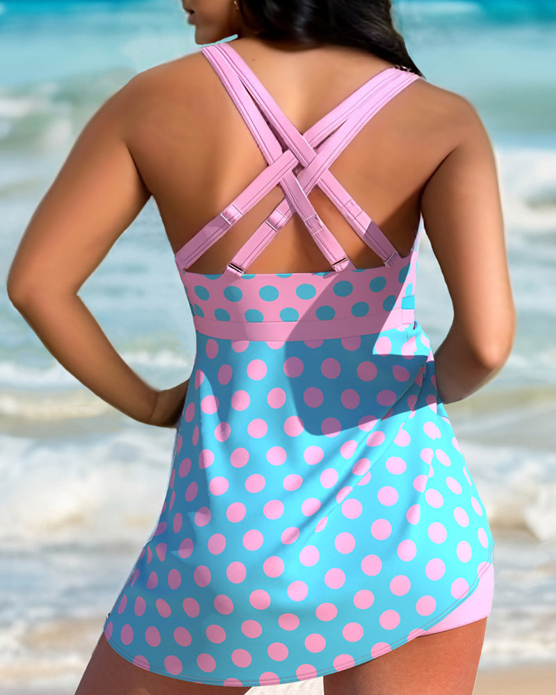 Women Dot Shoulder Criss Cross Two-piece Swimsuit S-5XL