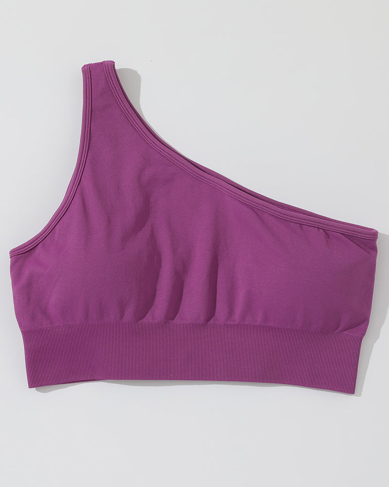 Solid Color Women One Shoulder Slash Sports Bra S-L