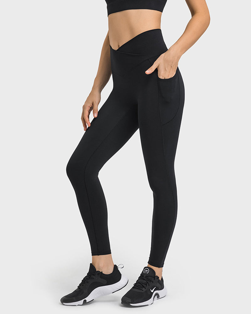 High Criss Waist Women Side Pocket Great Yoga Sport Pants 4-12