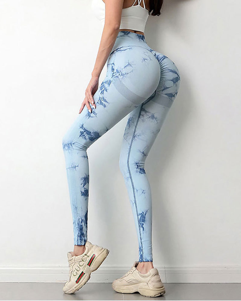 Ladies Fashion Sexy Tie-Dye High Waist Sexy Hip-Lifting Sports Running Yoga Pants S-L